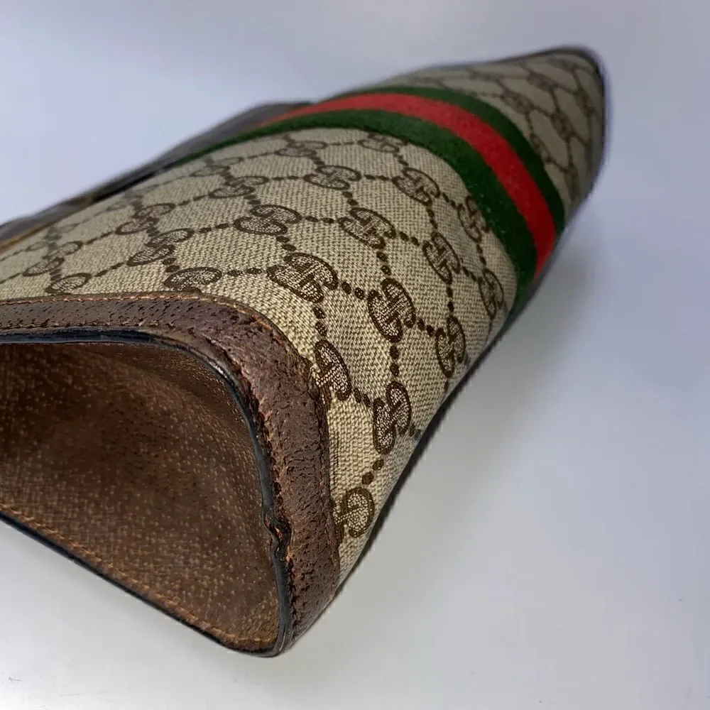 💎Gorgeous💎 Authentic GUCCI Web Sherry Line GG Logo Canvas/Leather Clut…